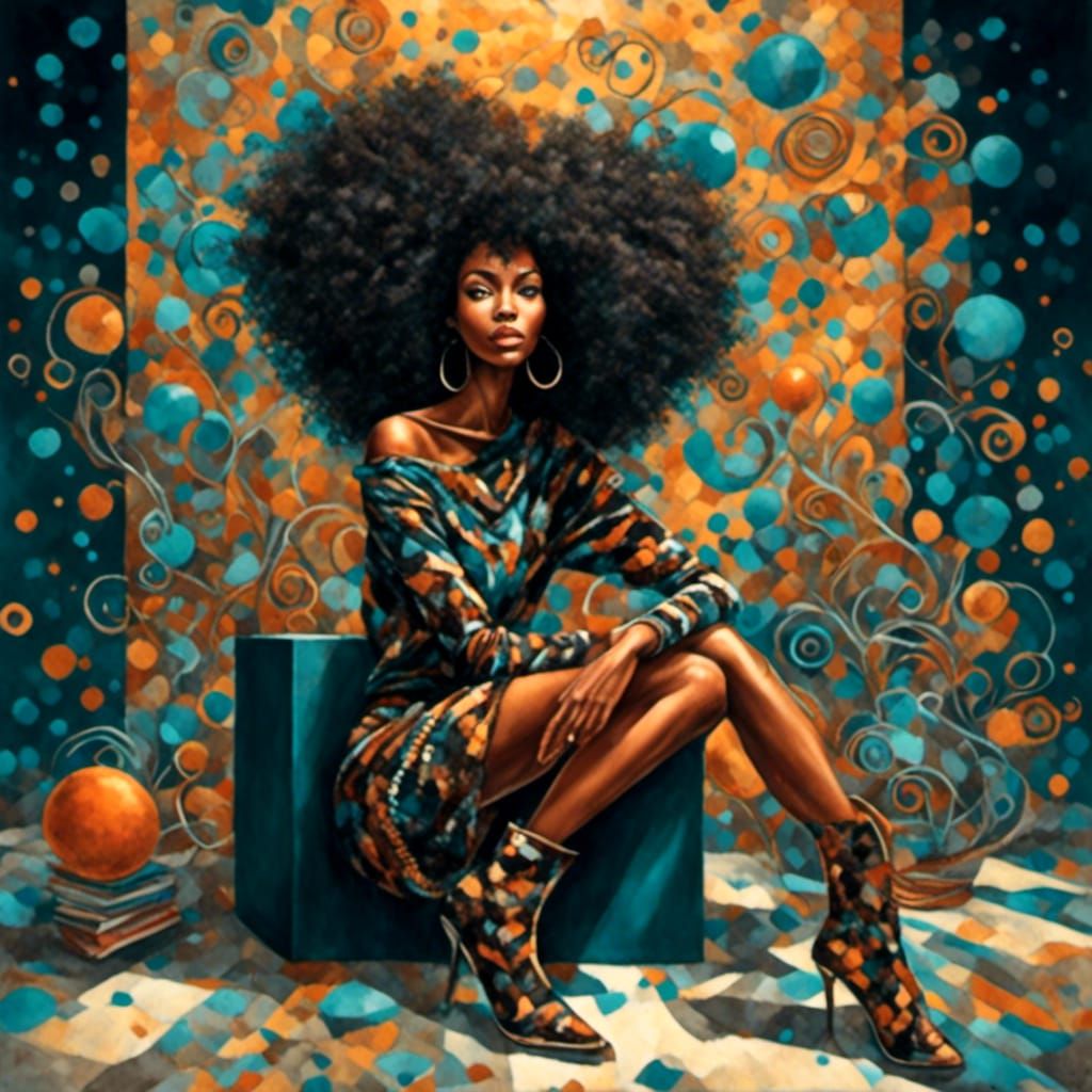 Regal Woman in Sweater, Glossy Oil Painting