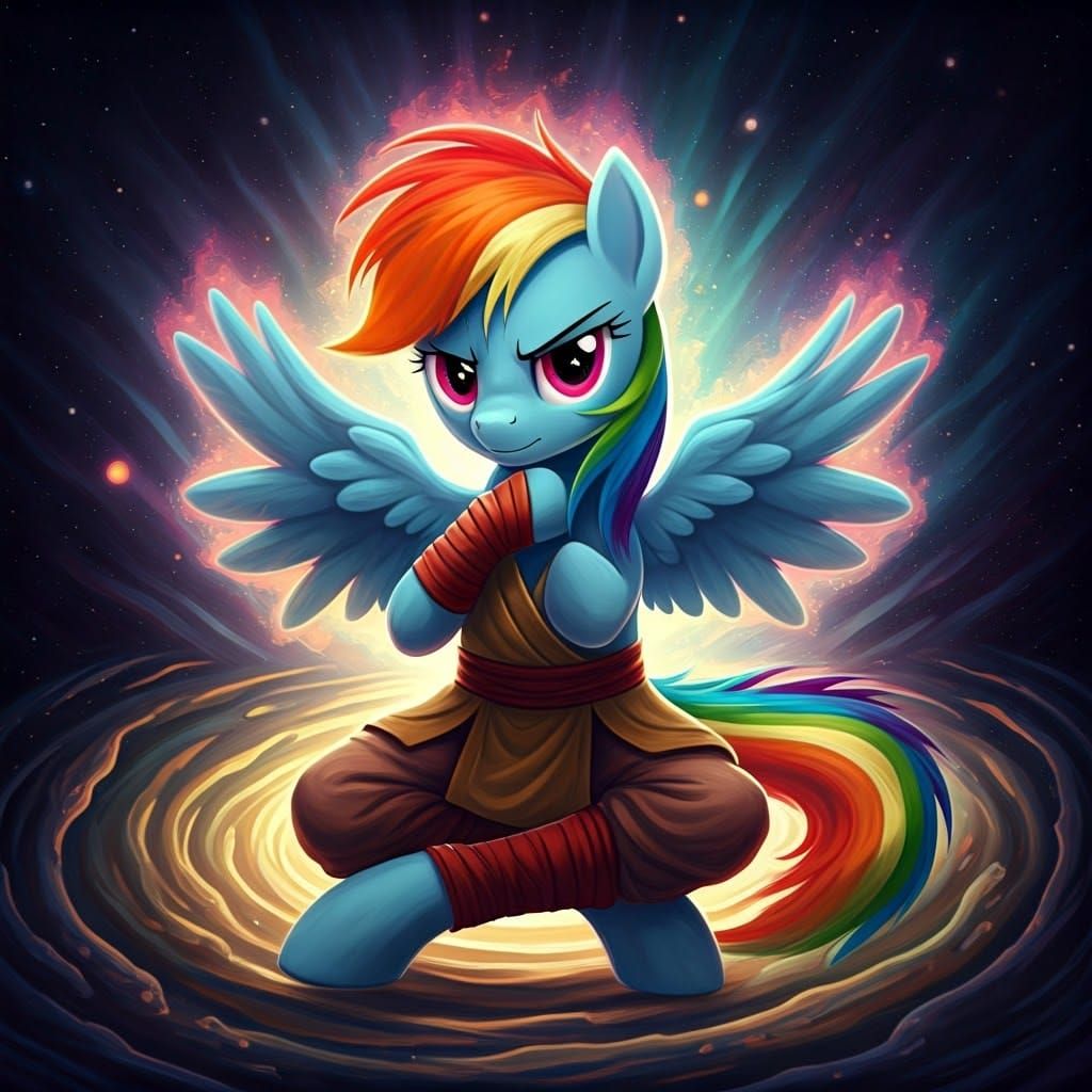 Ethereal Warrior Emerges from Vibrant Cosmic Aura