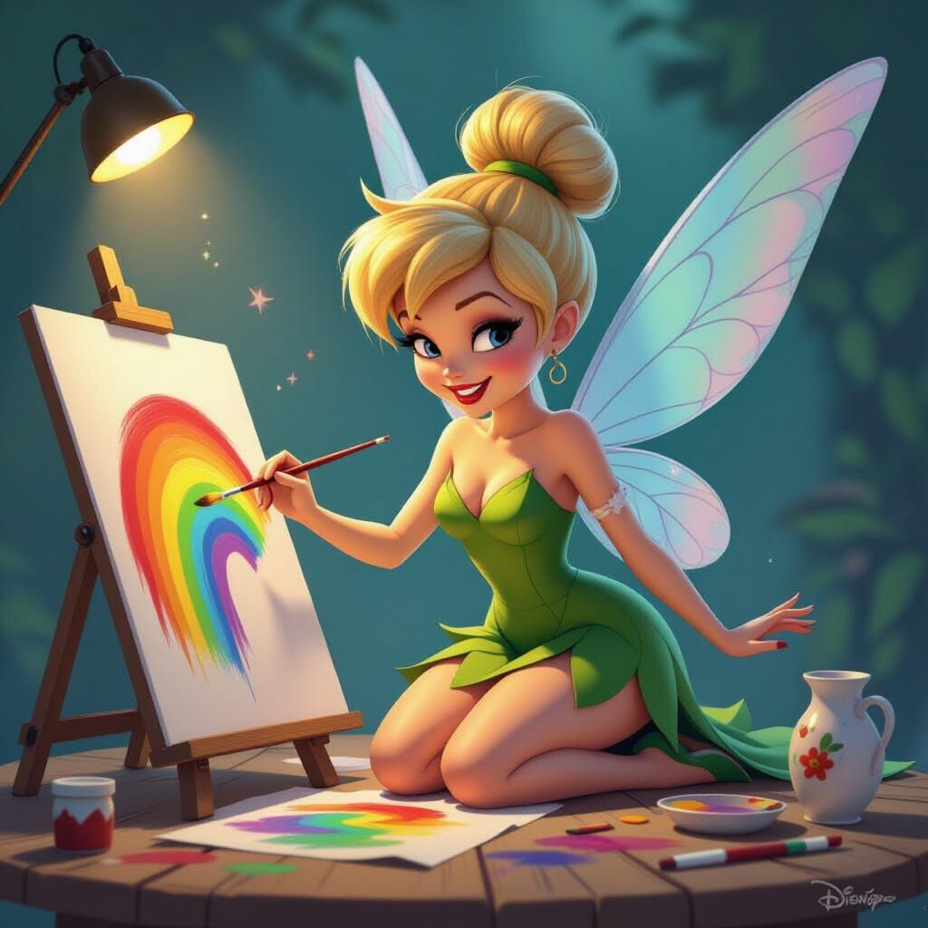 Tinkerbell Paints Rainbow in 3D Cartoon Style