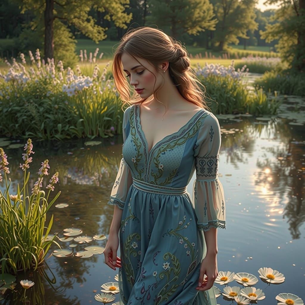 Serene Springtime Beauty in a Hyperrealistic Oil Painting