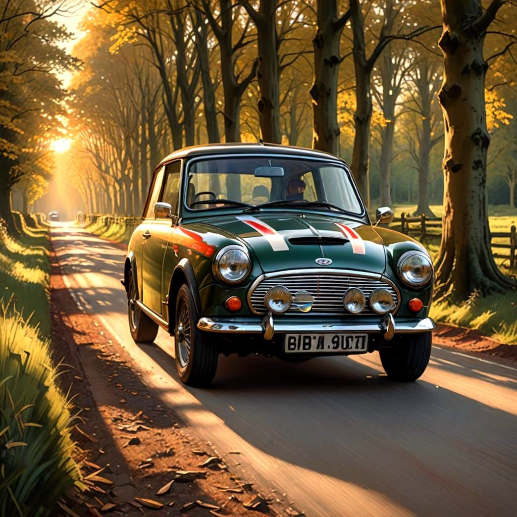 British Mini Cooper on Country Road
