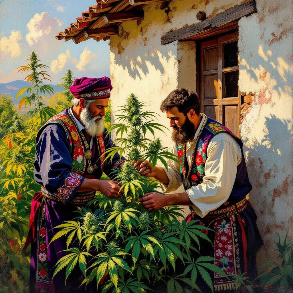 Bosnian Family Harvest in Impasto Style