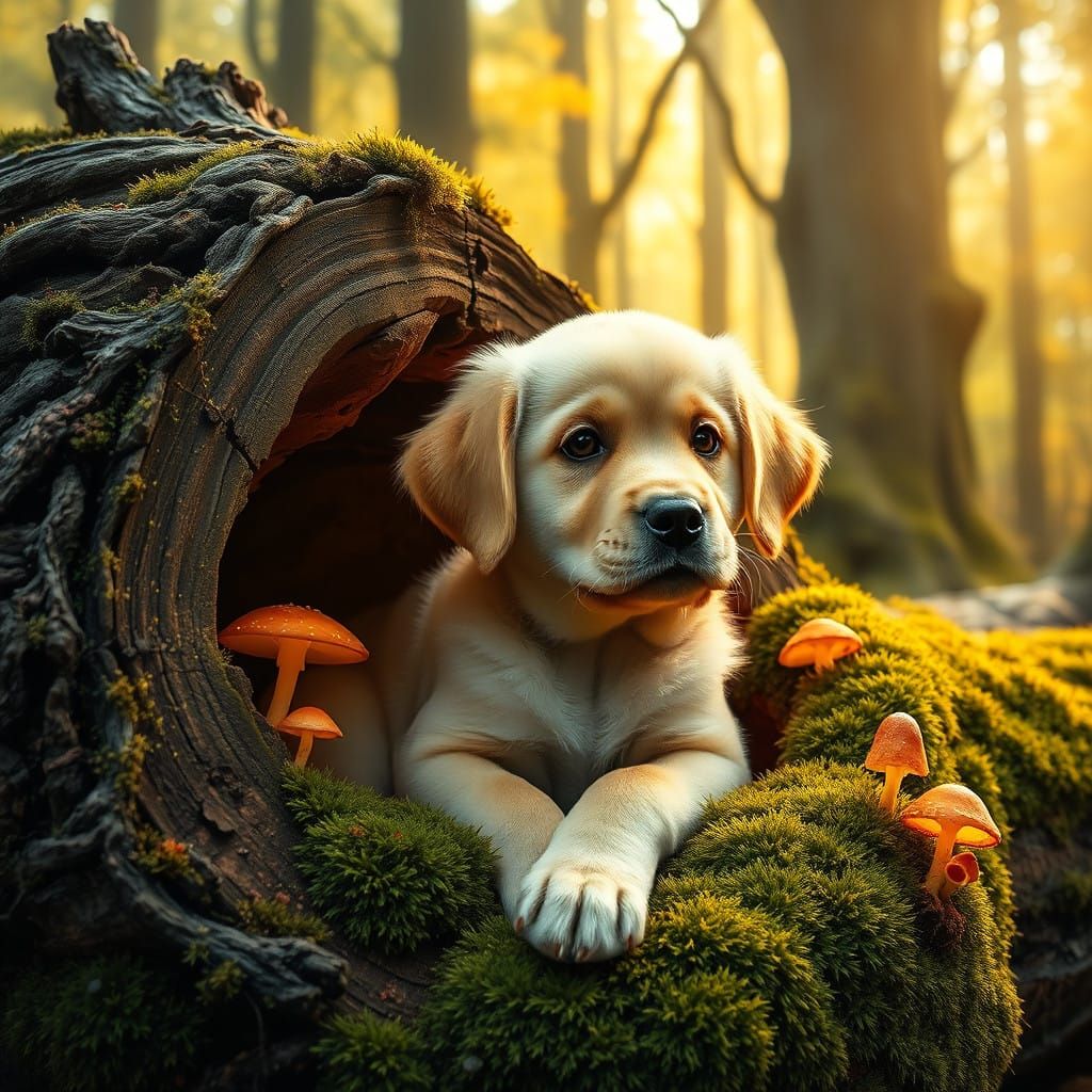 Whimsical Puppy in Enchanted Forest