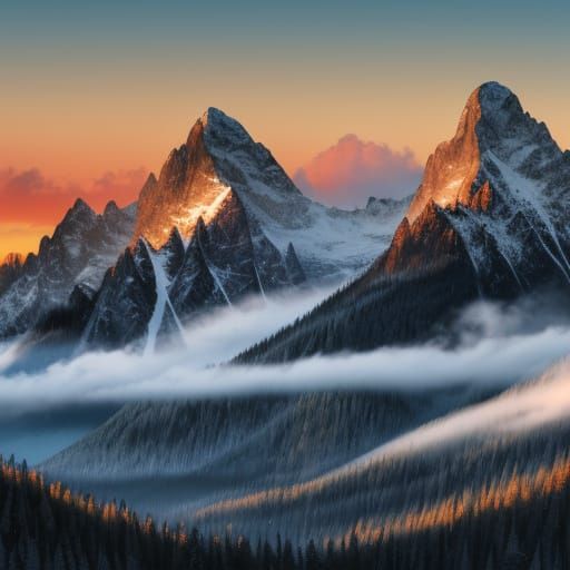 Breathtaking Mountain Landscape in Vibrant Oil Painting Styl...