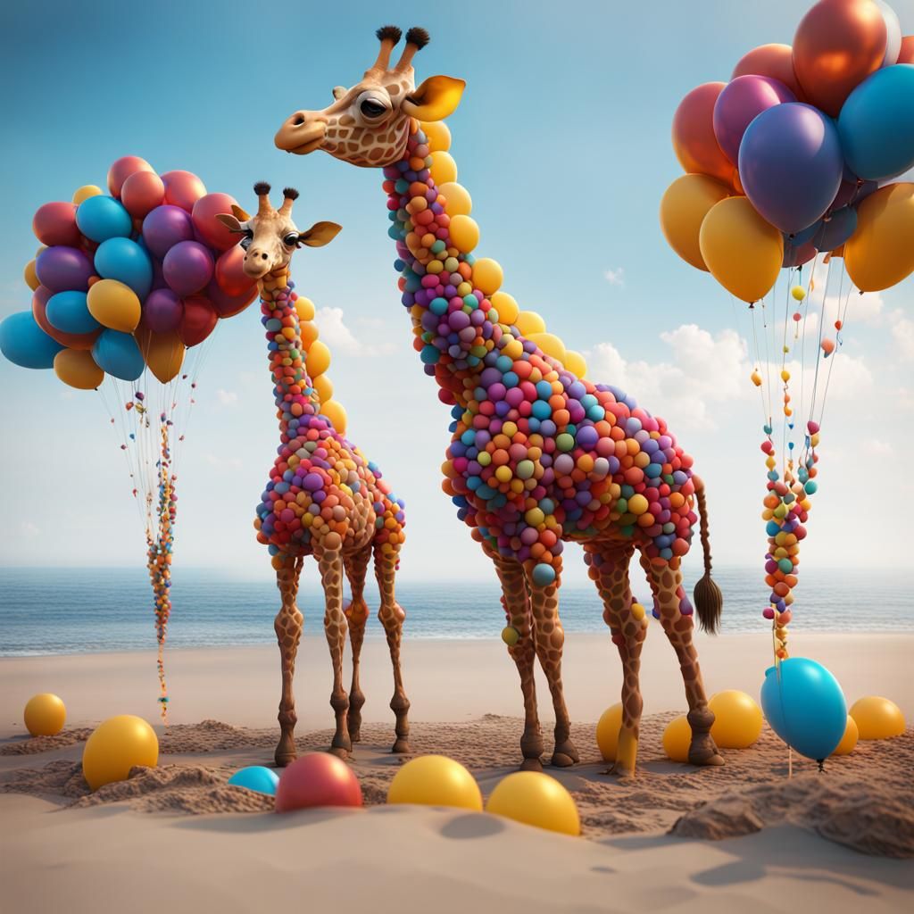 Balloon Giraffe on the Beach: Fantasy Art