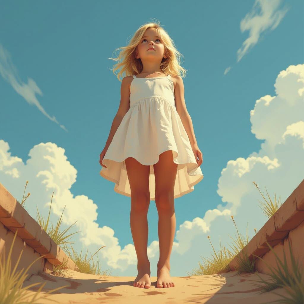 Low Angle View of Girl About to Step Down