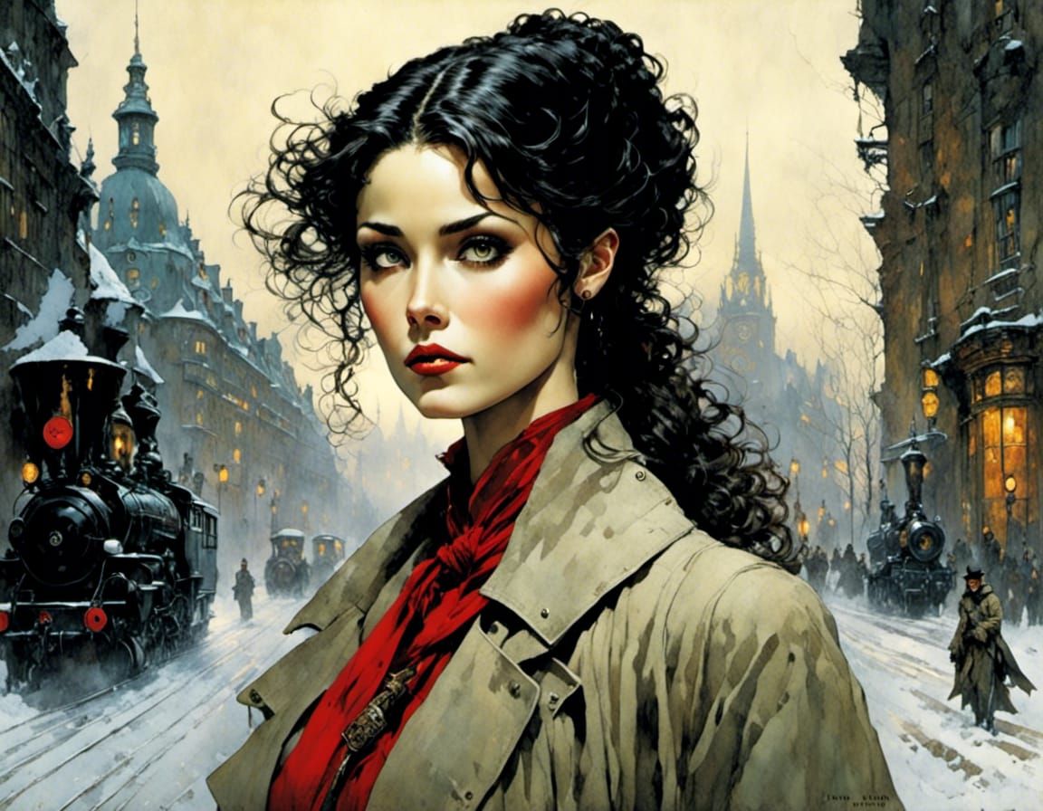 Expressive Portrait with Detailed Textures in Art Nouveau St...