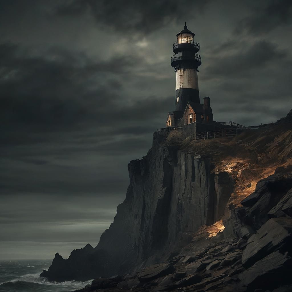 Ominous Lighthouse in Quantum Nightmarecore Style