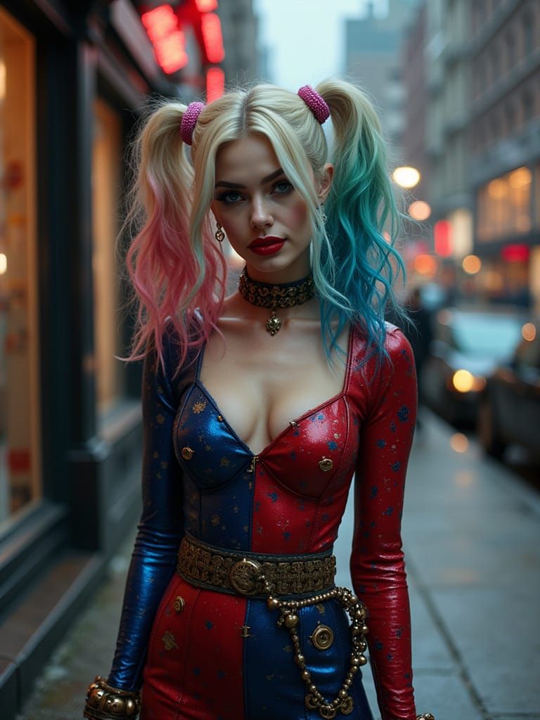 Gotham City Comic Book Scene with Harley Quinn