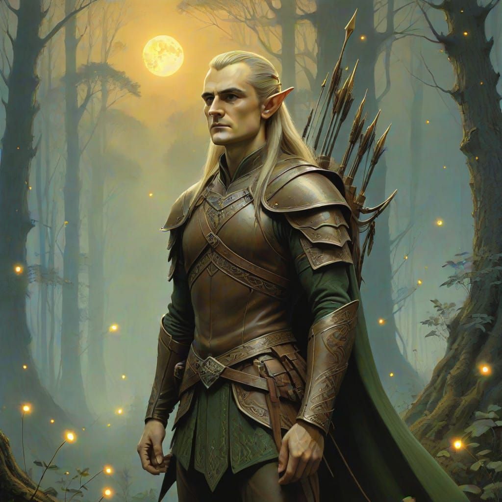 Ethereal Elf Archer in Moonlit Forest