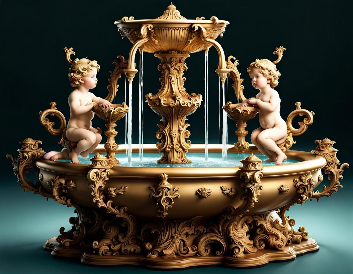 golden fountain with cherubs