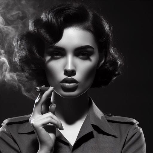 1940s Noir: Confident Woman Smoking Cigar