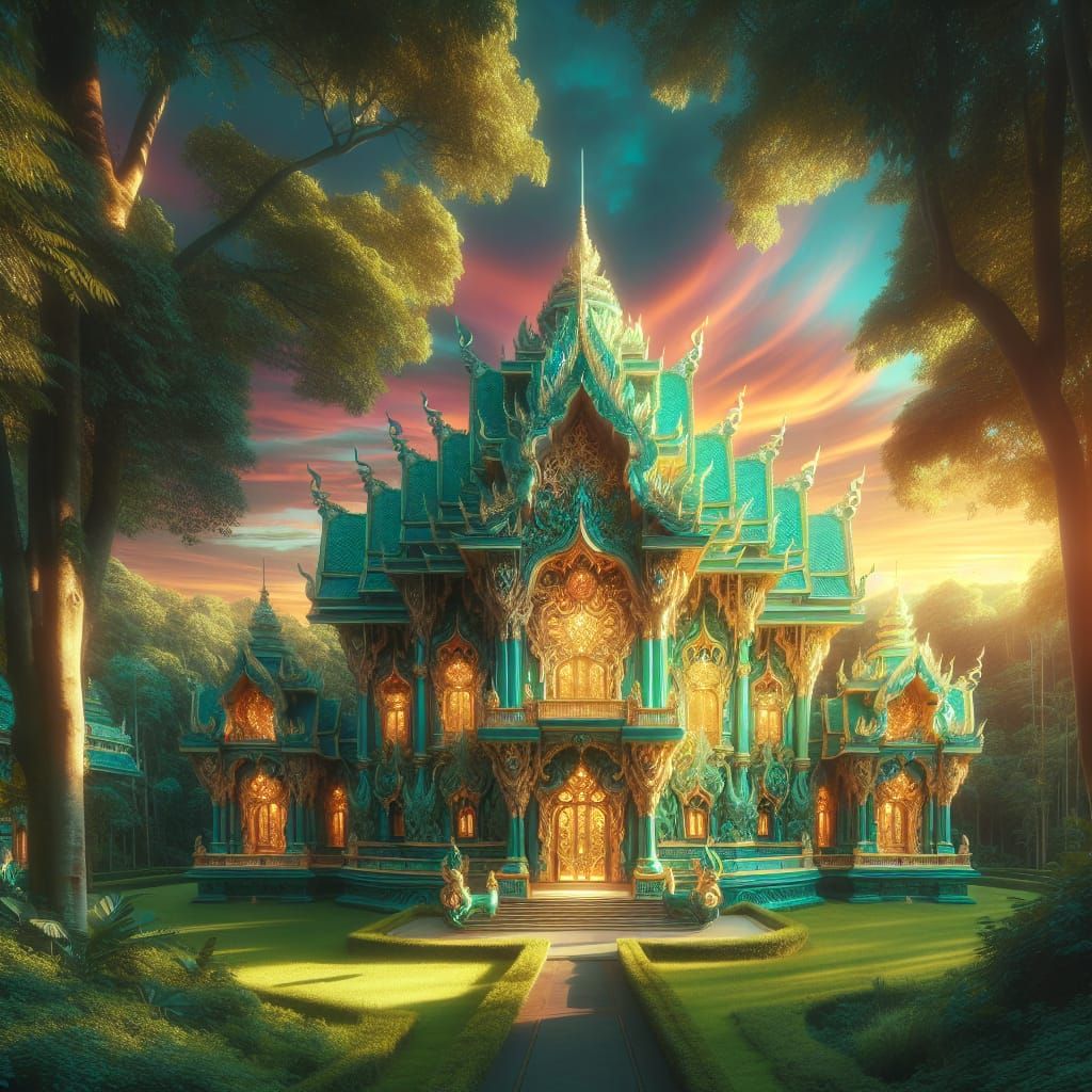 Majestic Jade Palace in Mystical Forest