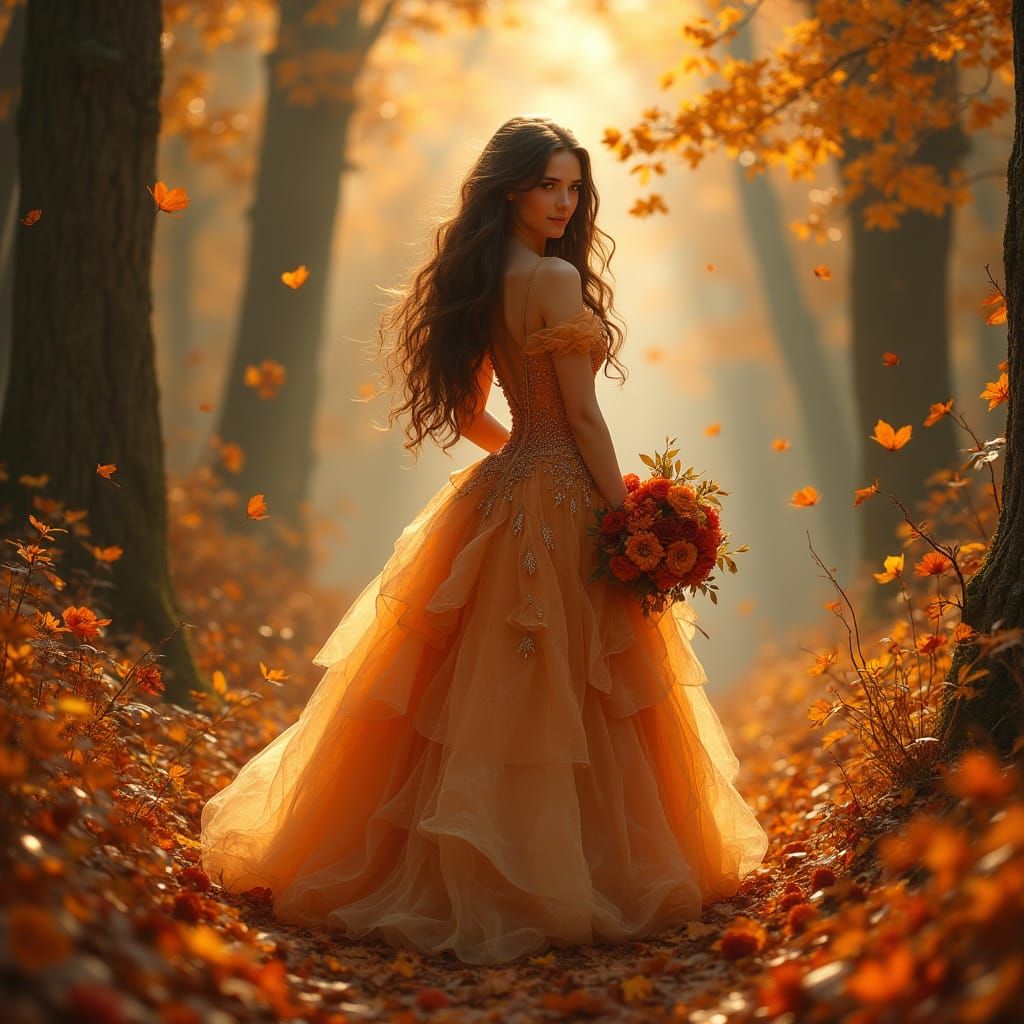Enchanted Autumn Princess in Twilight Forest