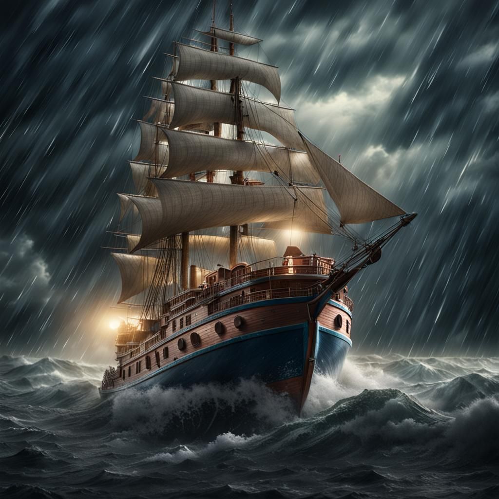 Toy Boat Sails in Dramatic Digital Storm