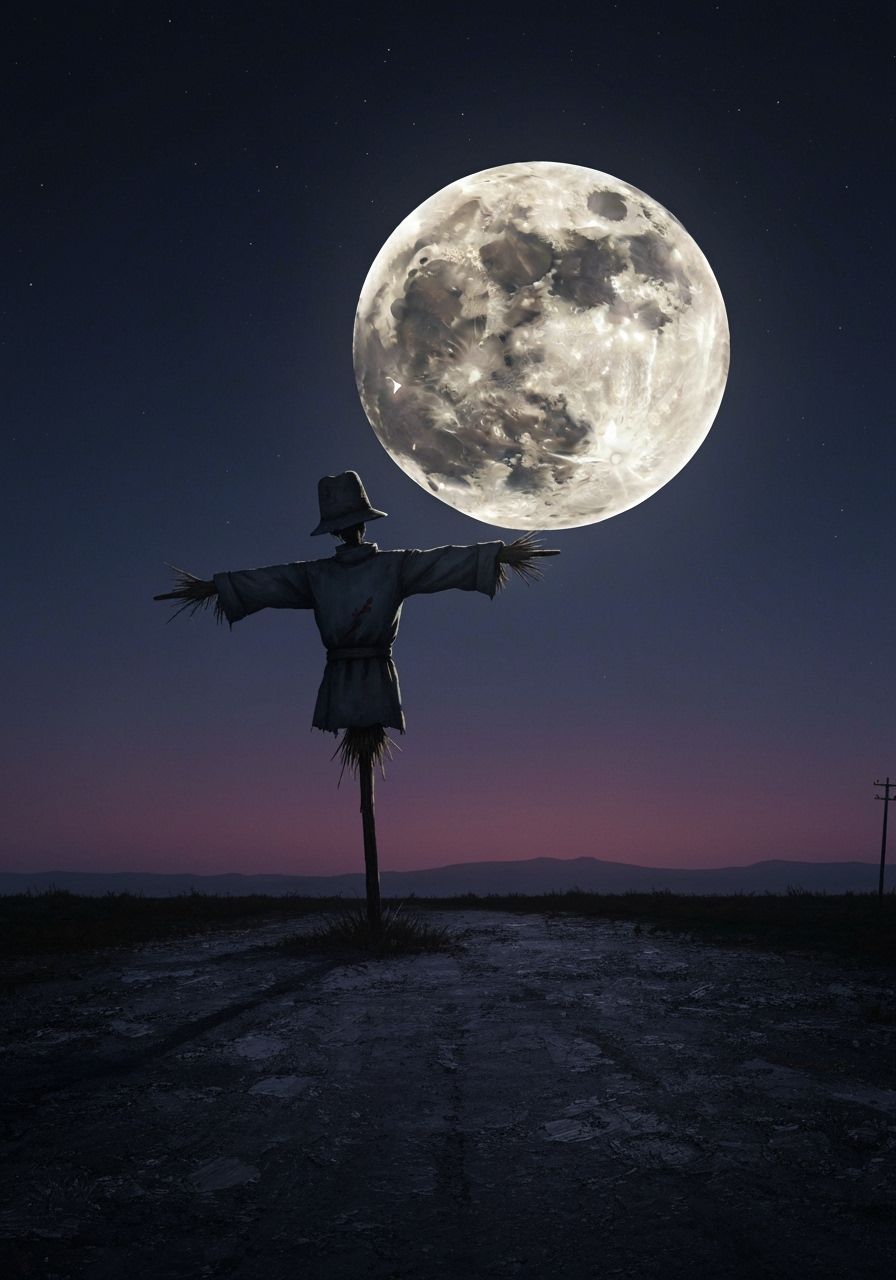 Scarecrow Falling Before Full Moon in Cyprus