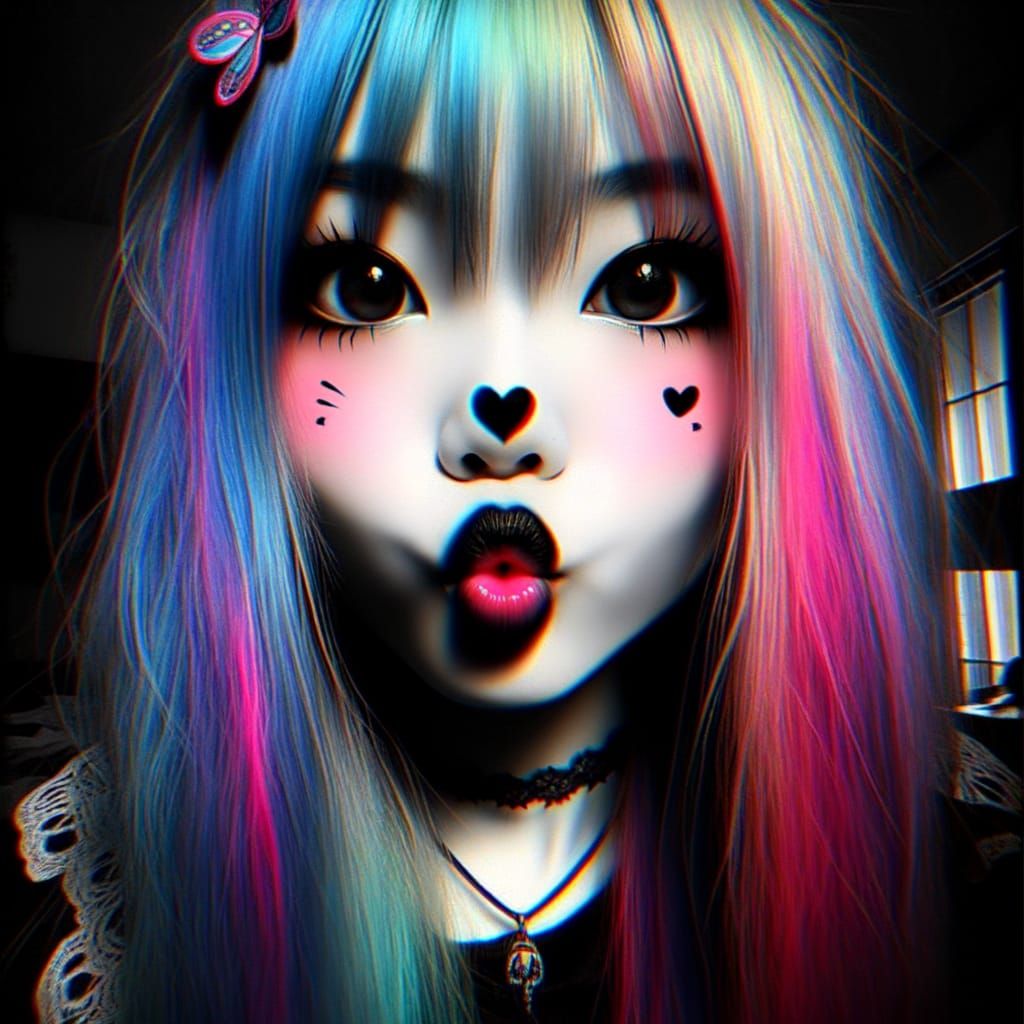 Whimsical Gothic Kawaii Portrait with Pastel Hues