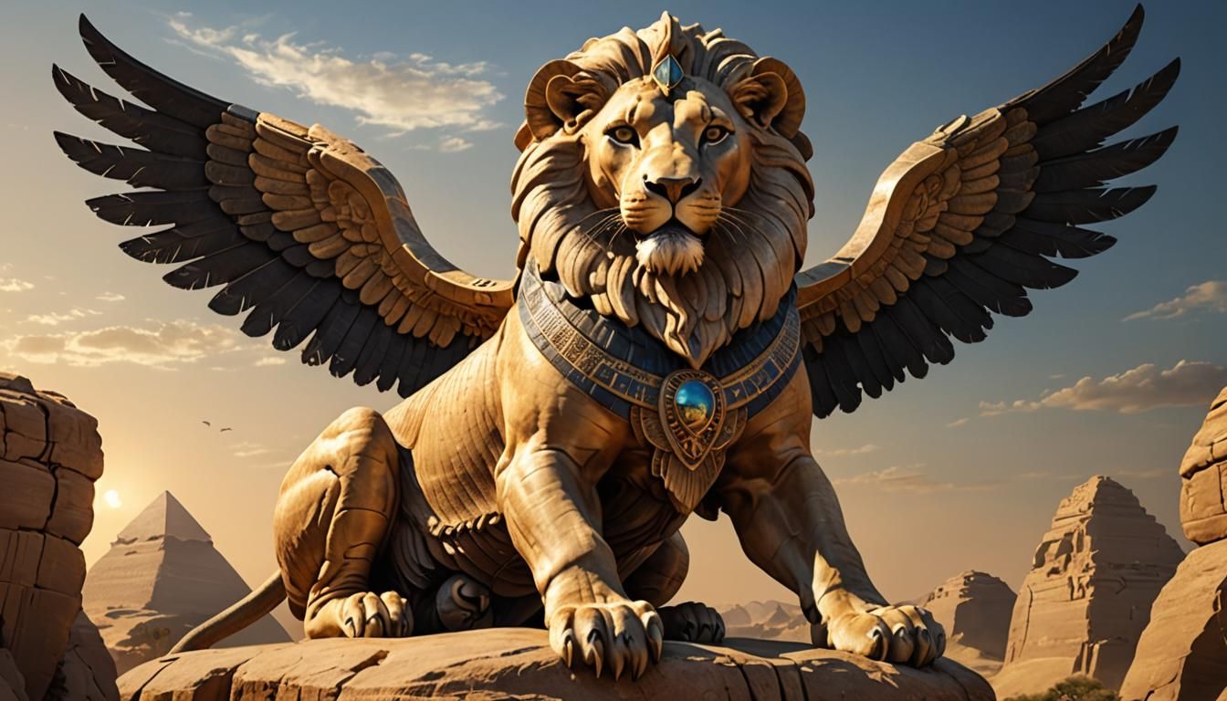 Sphinx Leaps into Ancient Egyptian Desert Landscape