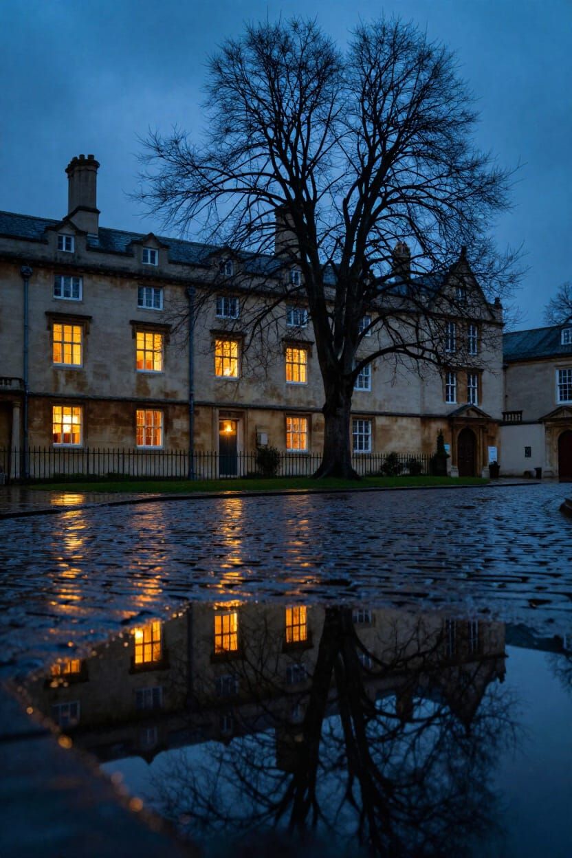 Oxford Twilight Reflections After Winter Rain