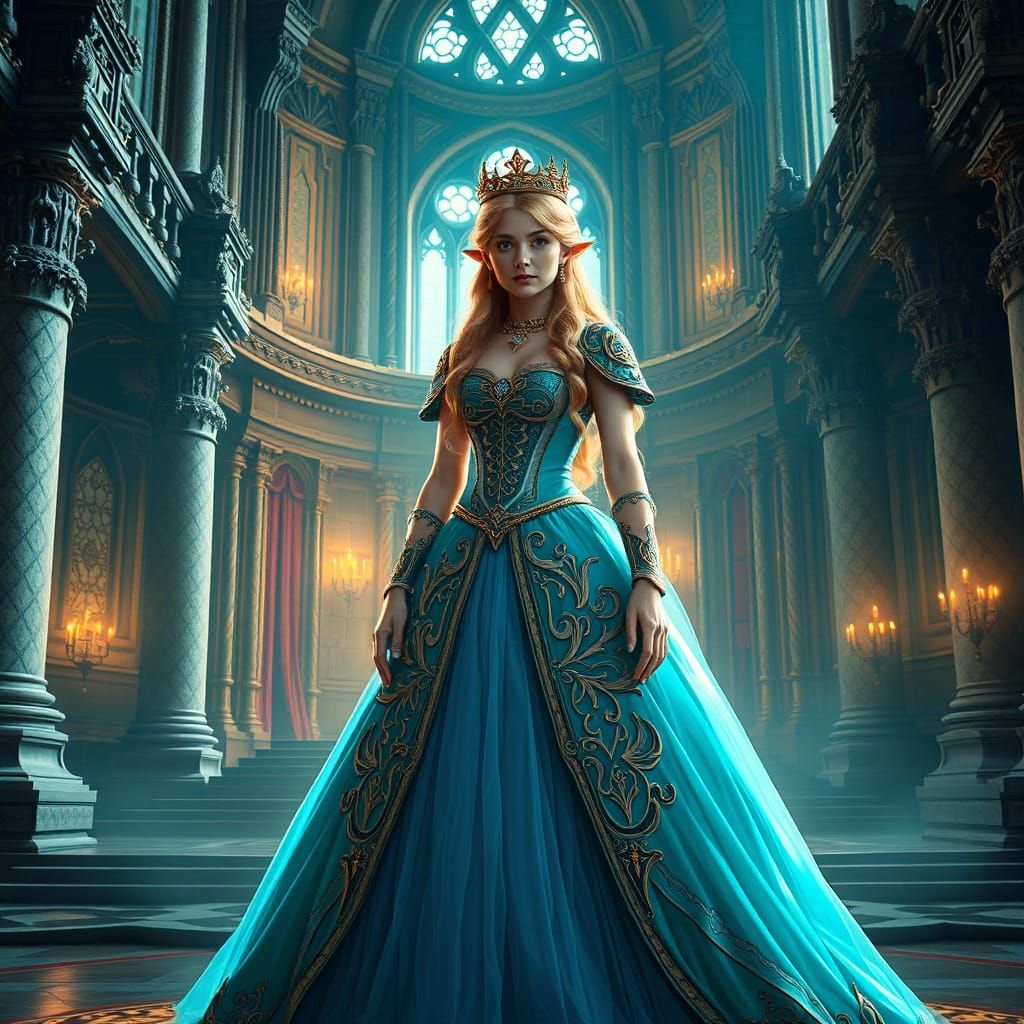 Realistic Princess Zelda in Grand Hyrulean Castle