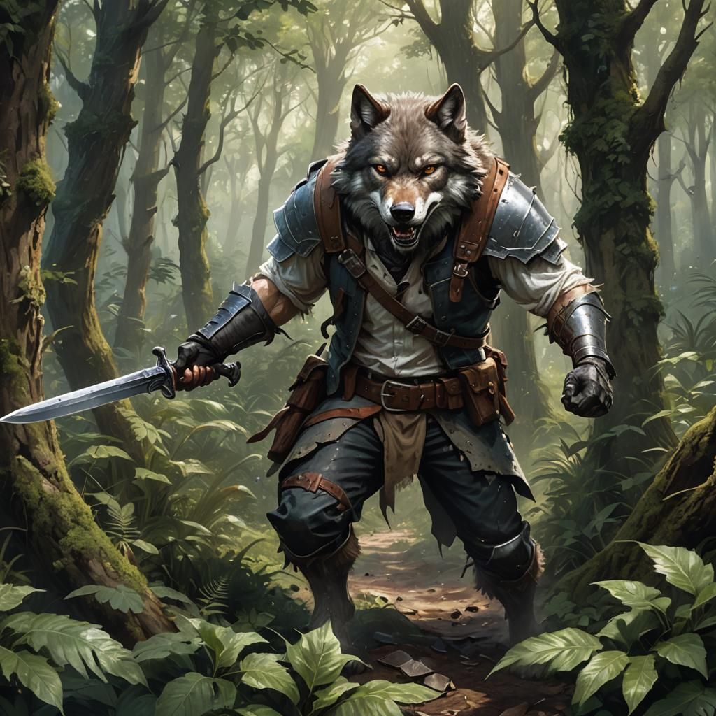 Wolf Man Rogue Ambush in Fantasy Forest