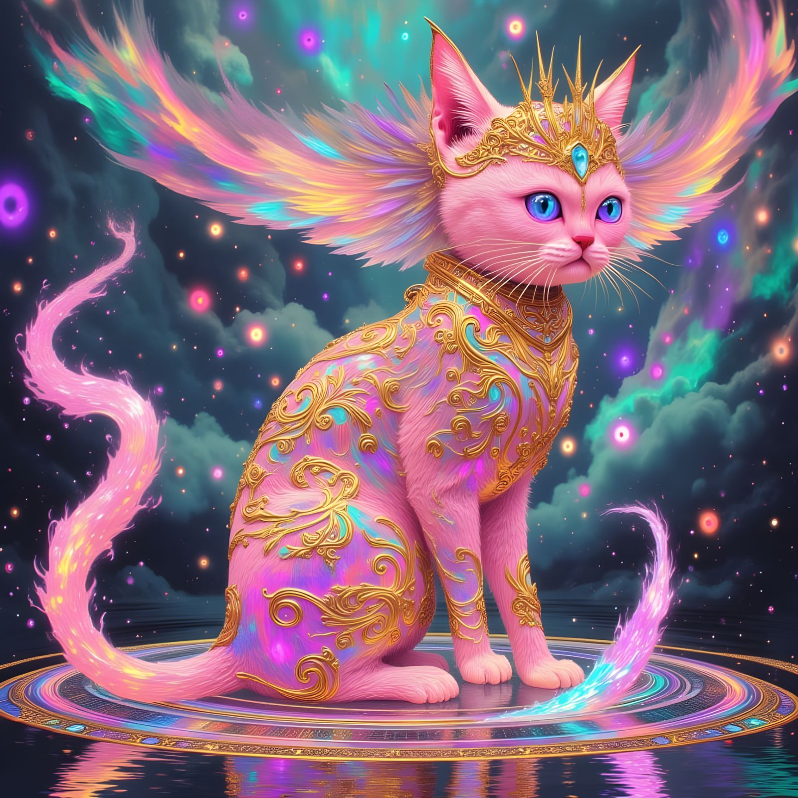 Rose Crystal Cat in Manga Anime Style