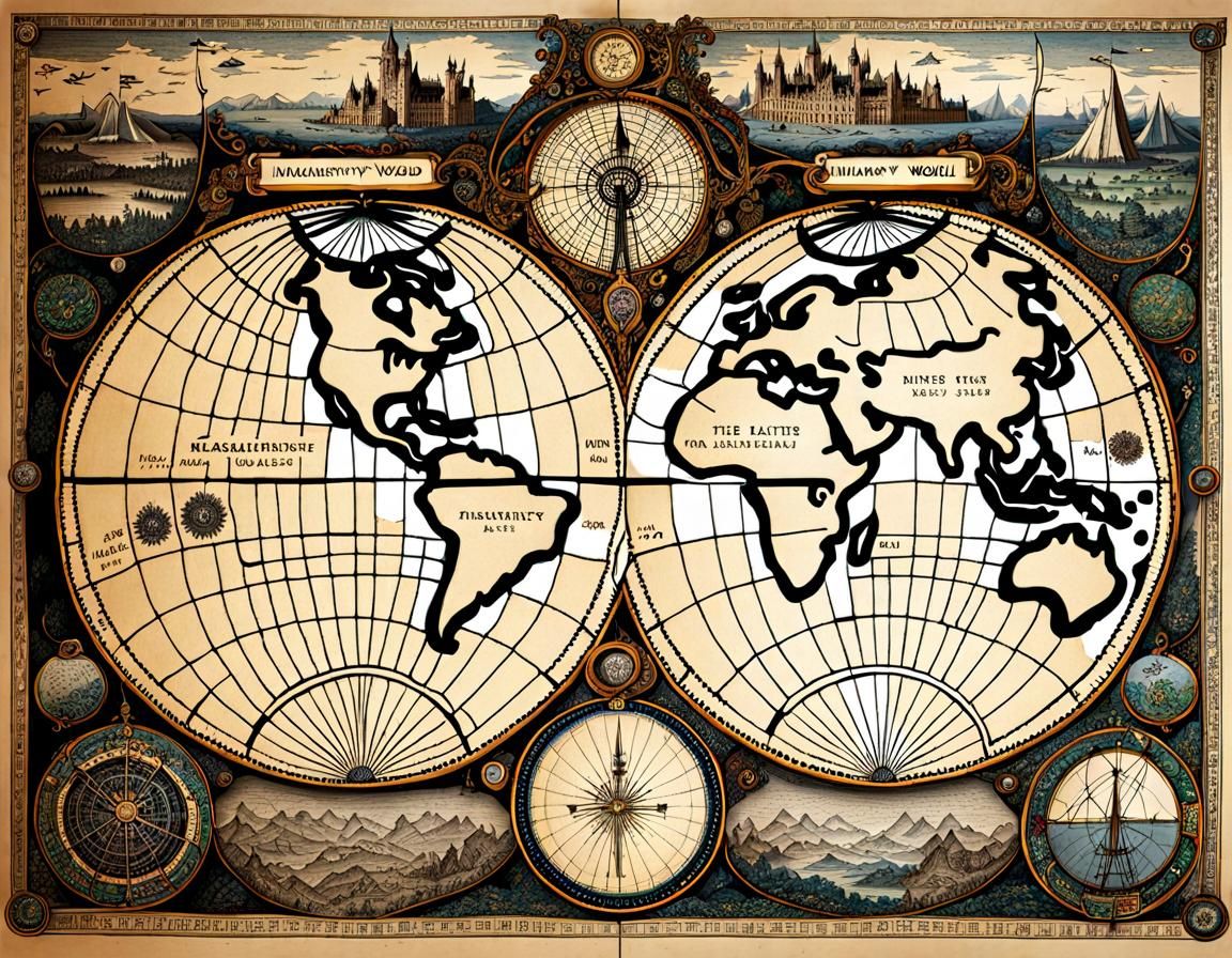 Detailed Fantasy World Map in 19th Century Style