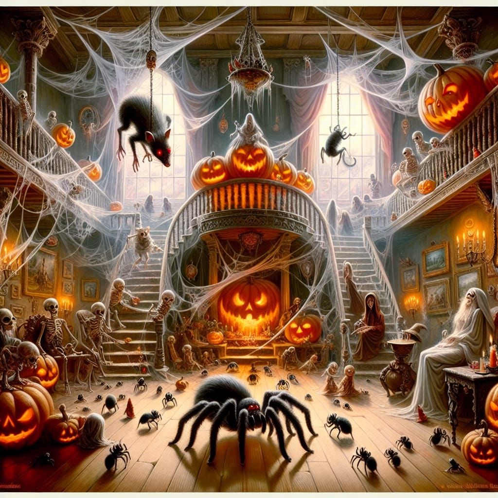 Haunted House Scene with Dancing Skeletons