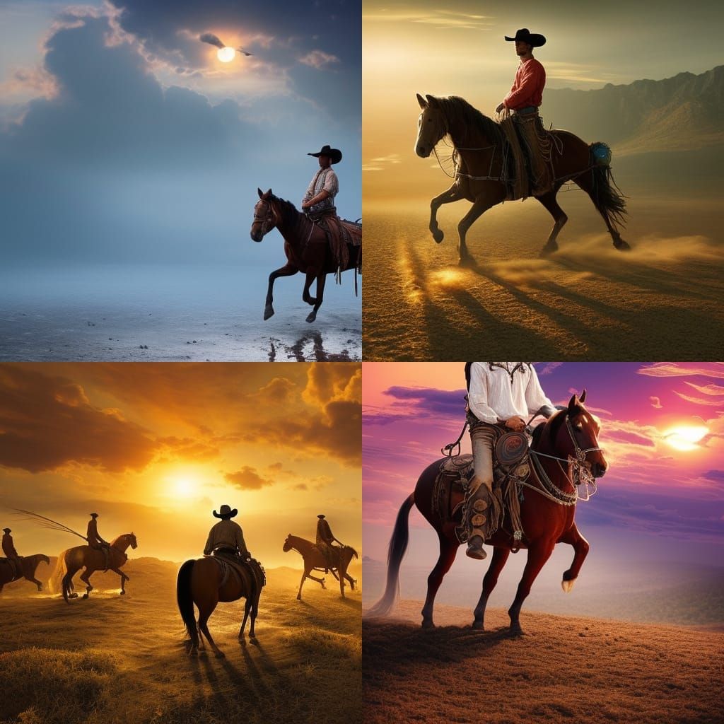 Epic Cowboy on Horseback at Sunrise