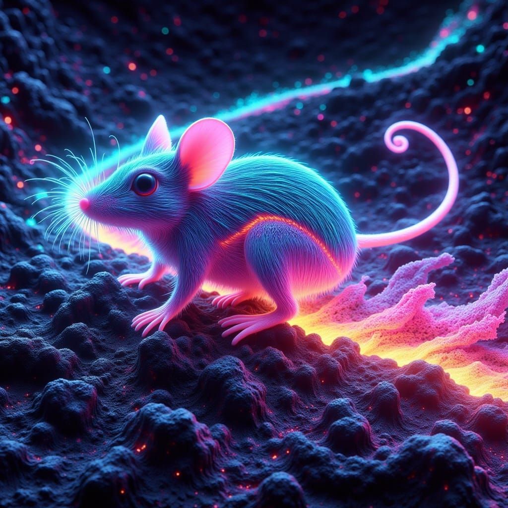 Psychedelic Aqua Mouse Made of Lasers on Meteor