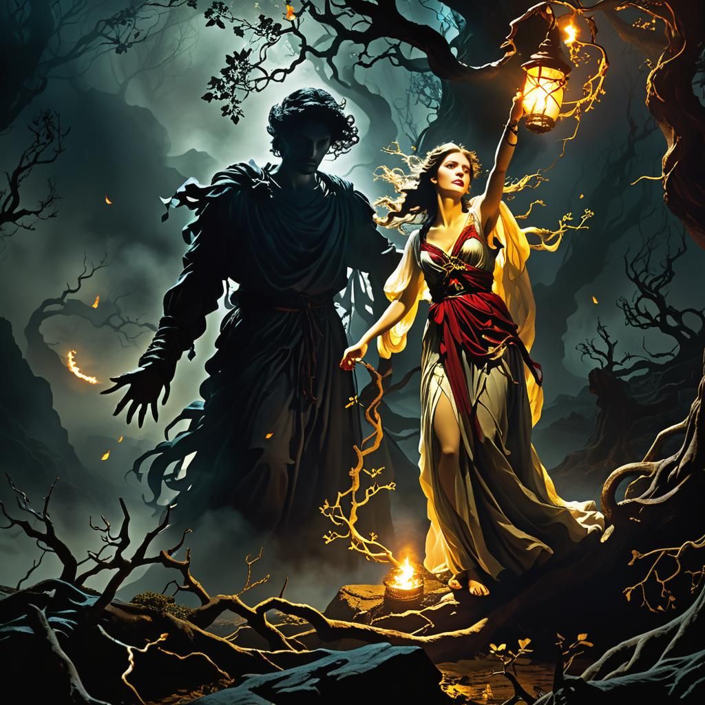 Orpheus and Eurydice in the Underworld: Impasto Painting