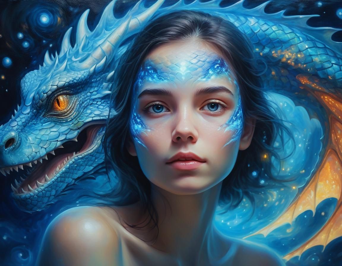 Ethereal Woman with Dragon Scales: Oil Painting