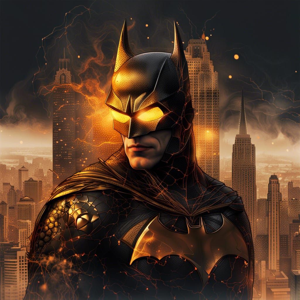 Batman Double Exposure Portrait with Burning Cityscape