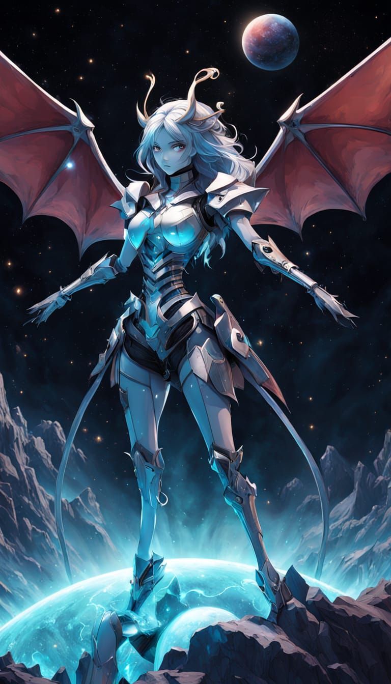 Anime Dragon Girl in Stunning Outer Space Scene