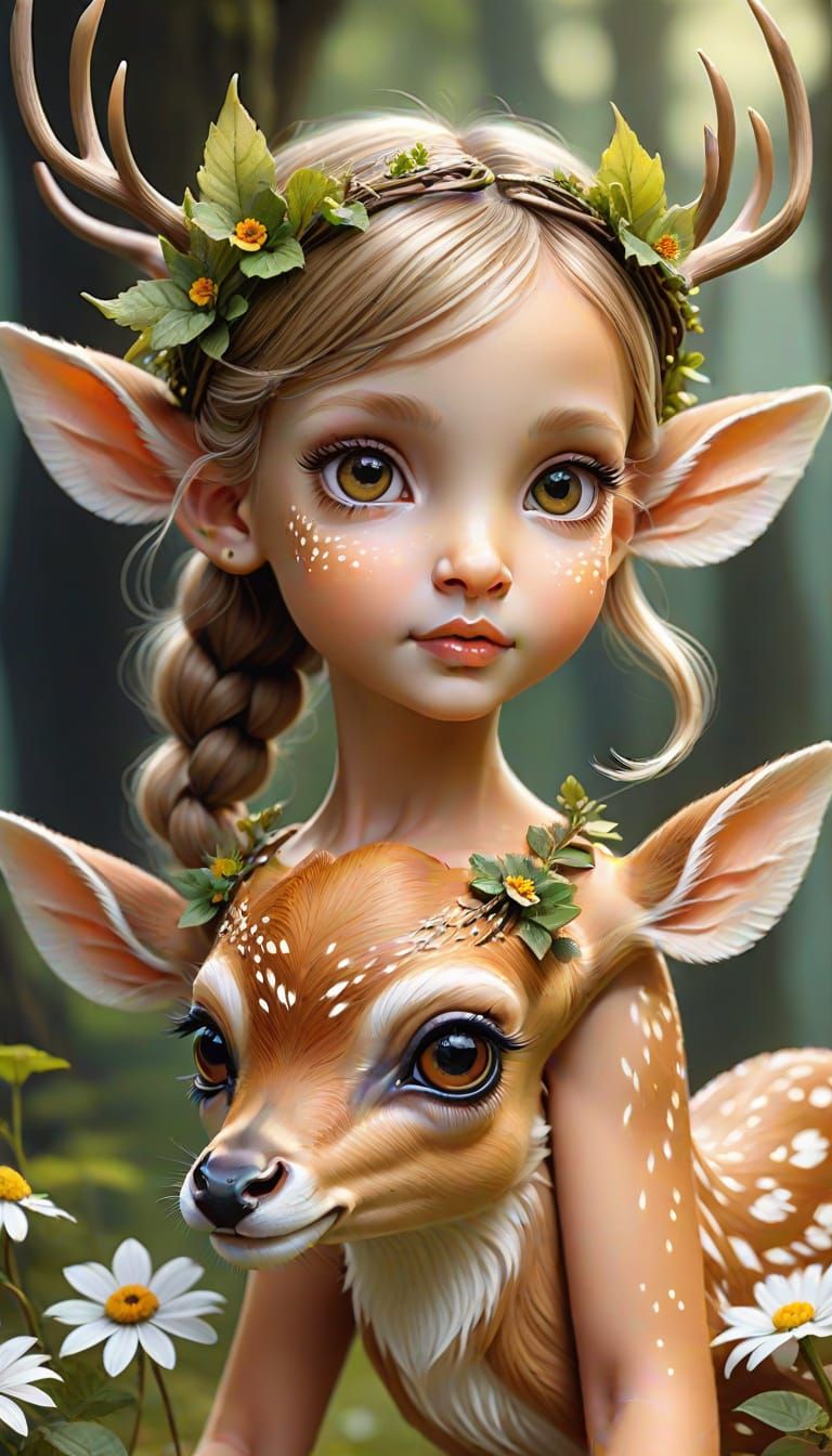 Fantasy Fawn Fairy Child with Doe Eyes