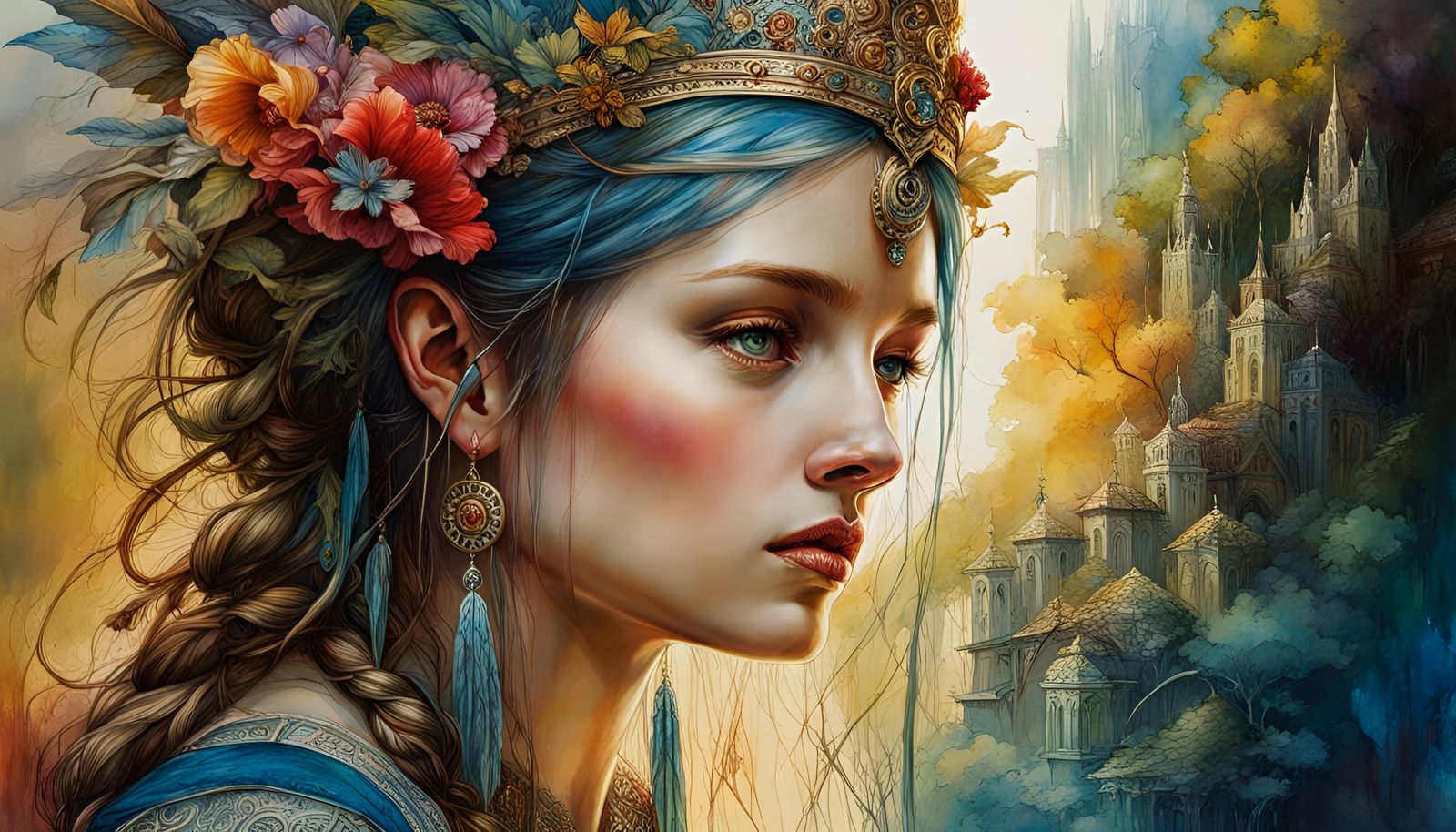 Fantasy Watercolor Art with Volumetric Lighting