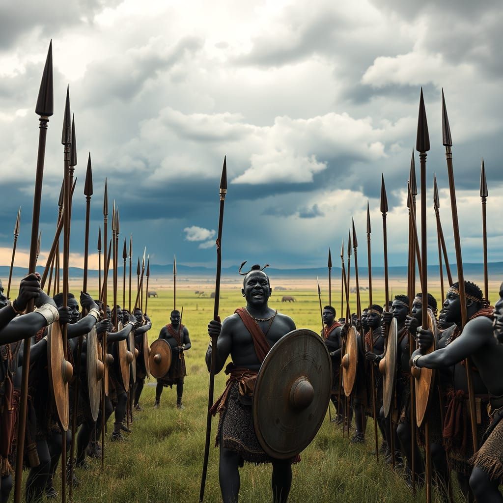 Zulu Warriors in Formation: A Realistic Battle Scene