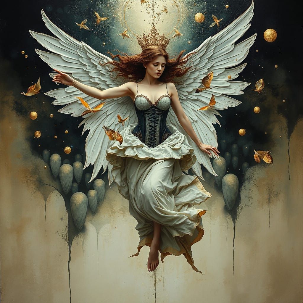 Surrealist Serenity: Angel Dives into Harmony