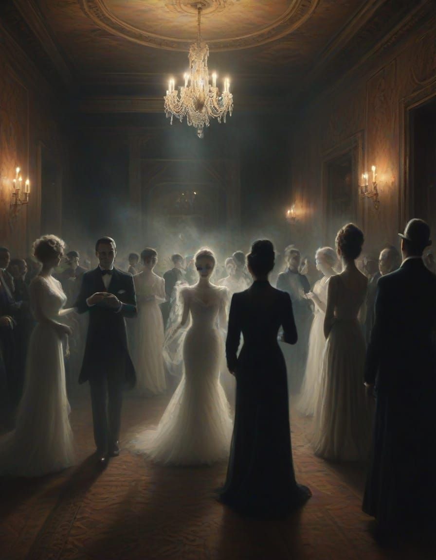 Haunted Ballroom Party Oil Painting in 1900s Style