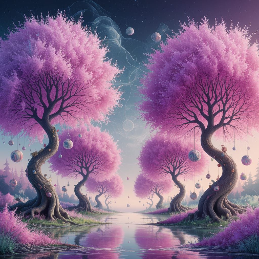 Whimsical Trees in Dreamy Digital Art