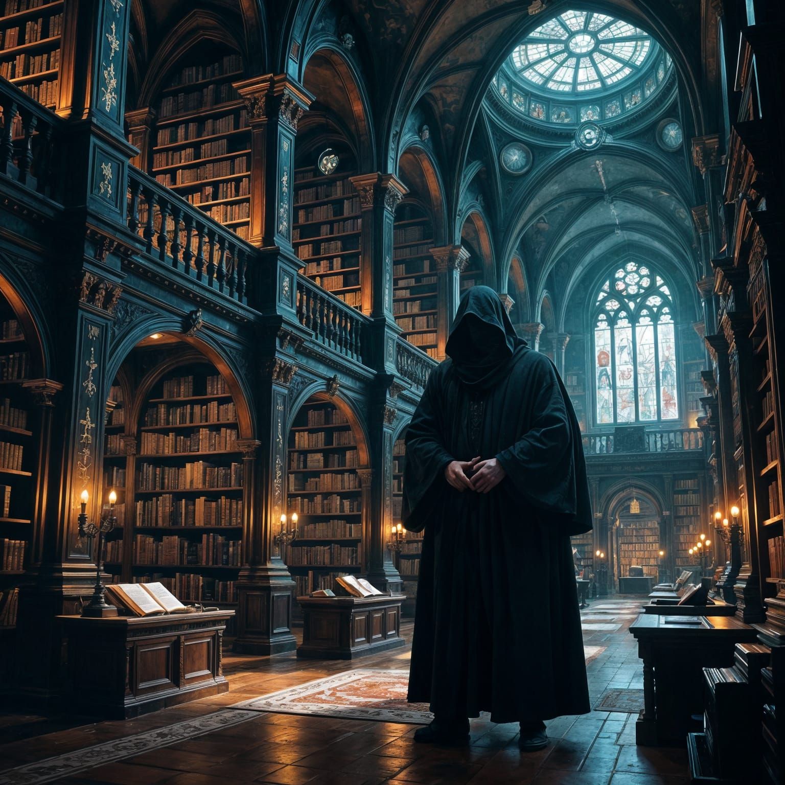 Majestic Ancient Library of Cosmic Knowledge