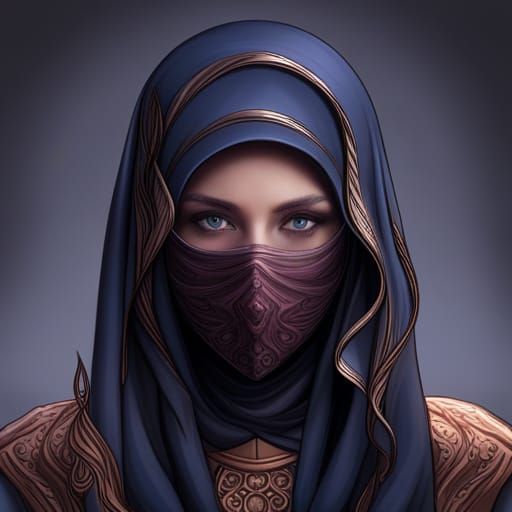 Masked Arabian Woman Portrait in Gothic Art Style