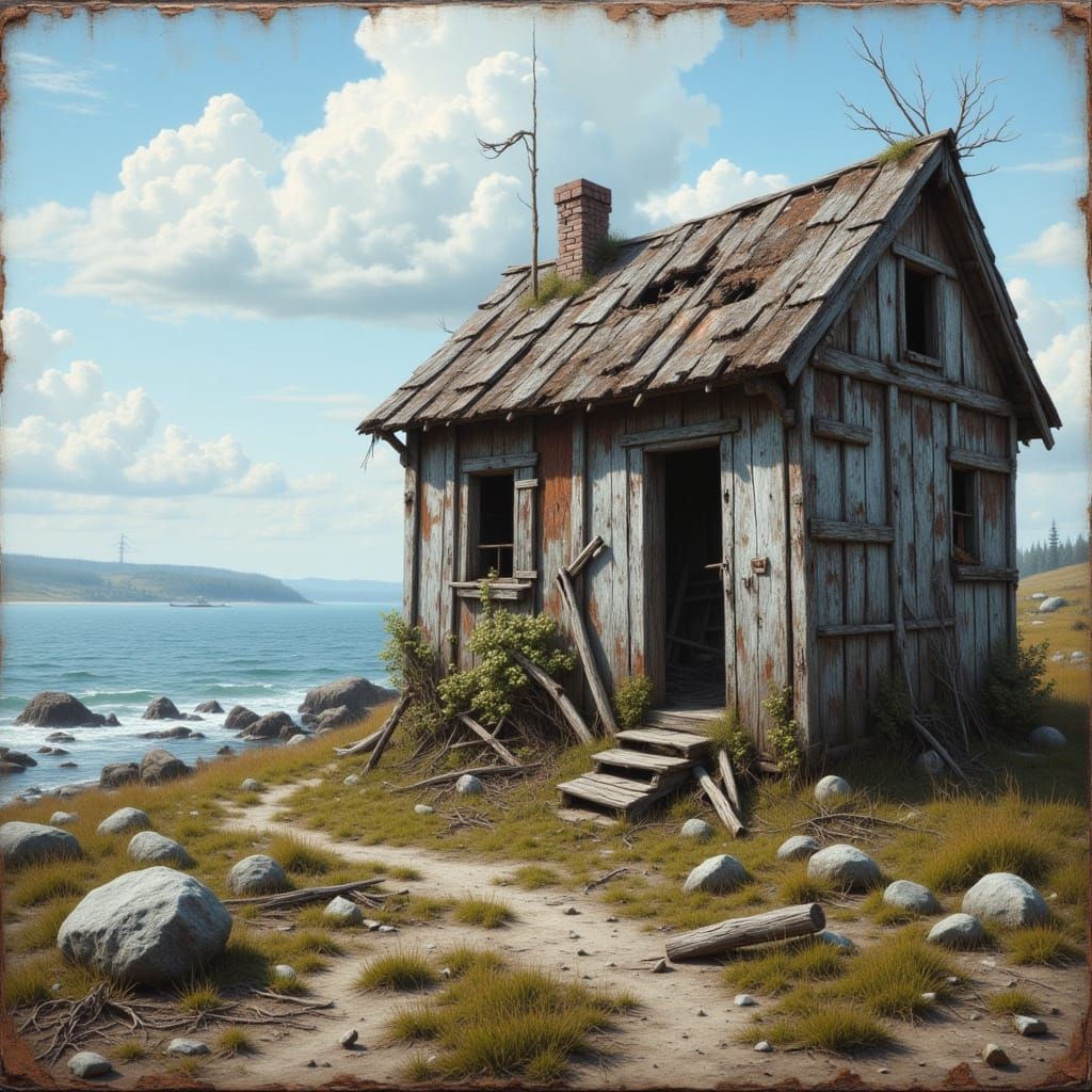 Decaying Abandoned Fishing Cabin by the Sea