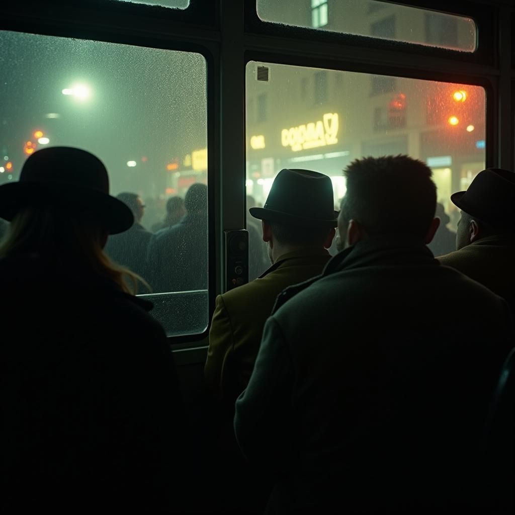 Warsaw Bus on Rainy Evening, Cinematic Style