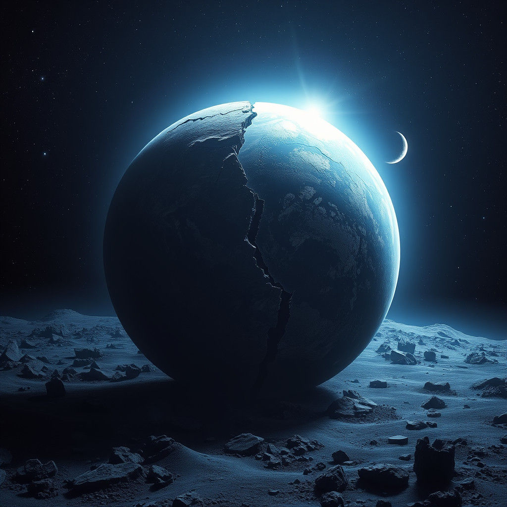 Cracked Earth in Desolate Cosmos with Amethyst Belt