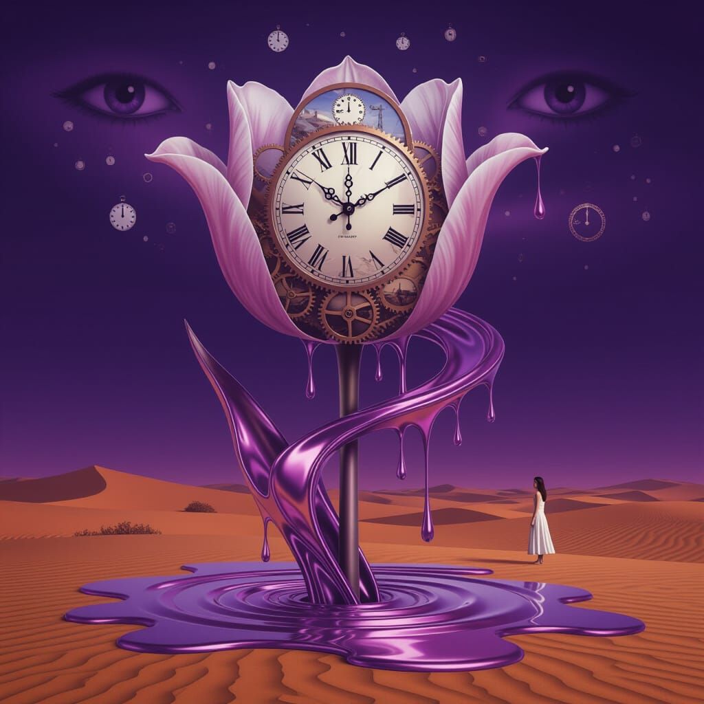 Melting Clockwork Tulip in Dreamscape Desert