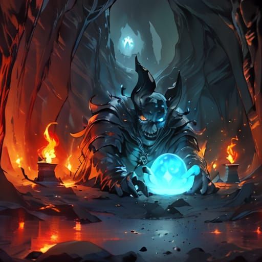 Epic Fantasy Giant Persona in a Mysterious Cavern
