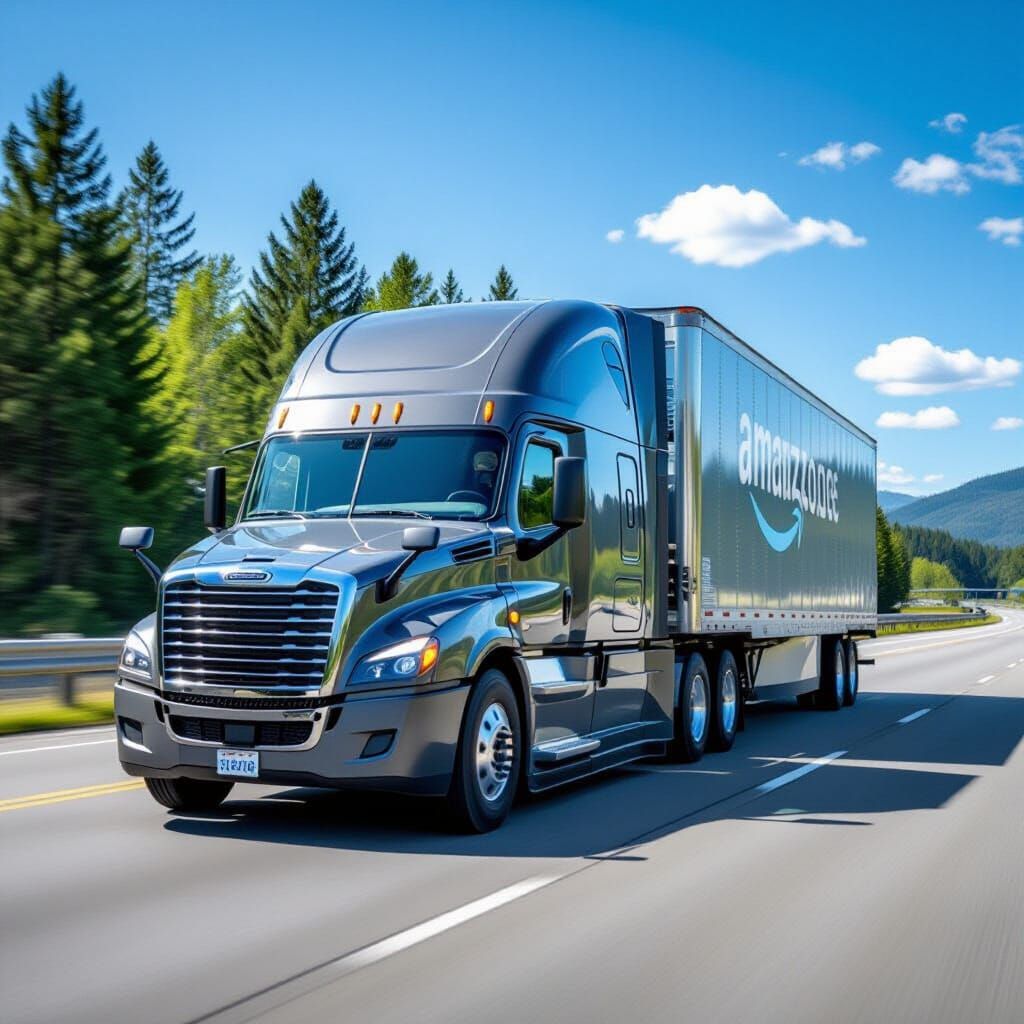 Amazon Truck on Highway in Professional Photography Style