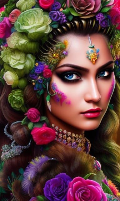 Latina Sugar Skull Goddess in Photorealism