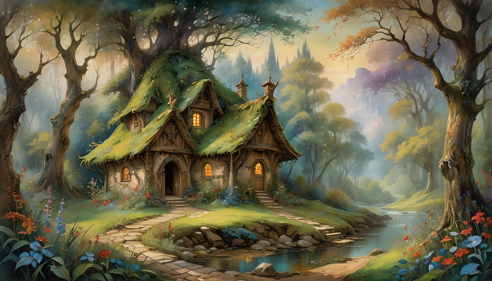 Enchanted Forest Hut in Fantasy Art Style